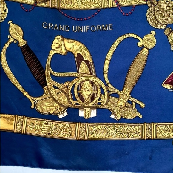 HERMES PARIS GRAND UNIFORME Blue By Joachim Metz Scarf Silk 35" SQR EX COND - Picture 10 of 14